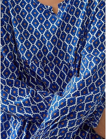 Vestido largo de viscosa con cuello redondo estampado hiccup