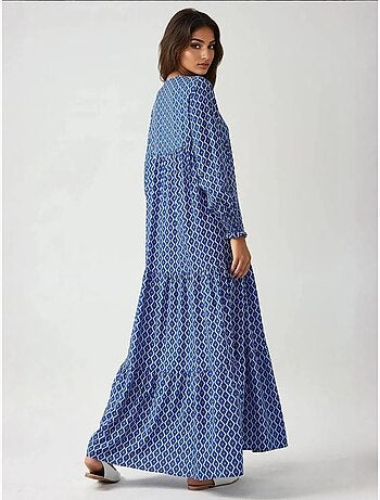 Vestido largo de viscosa con cuello redondo estampado hiccup