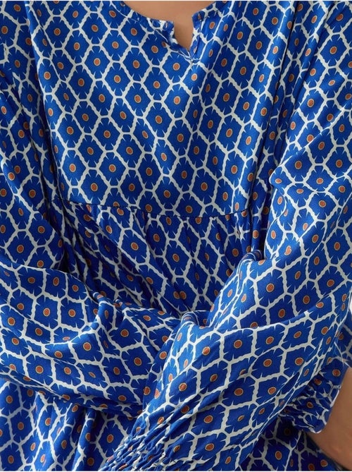 Vestido largo de viscosa con cuello redondo estampado hiccup - Kiabi Vestido largo de viscosa con cuello redondo estampado hiccup - Kiabi