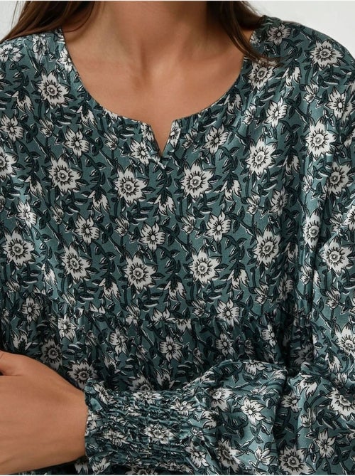 Vestido largo de viscosa con cuello redondo estampado hiccup - Kiabi Vestido largo de viscosa con cuello redondo estampado hiccup - Kiabi