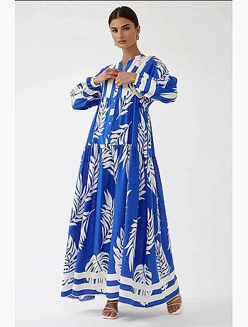 Vestido largo de viscosa con manga larga estampado hiccup
