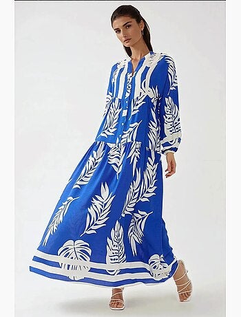 Vestido largo de viscosa con manga larga estampado hiccup