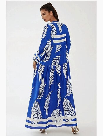 Vestido largo de viscosa con manga larga estampado hiccup
