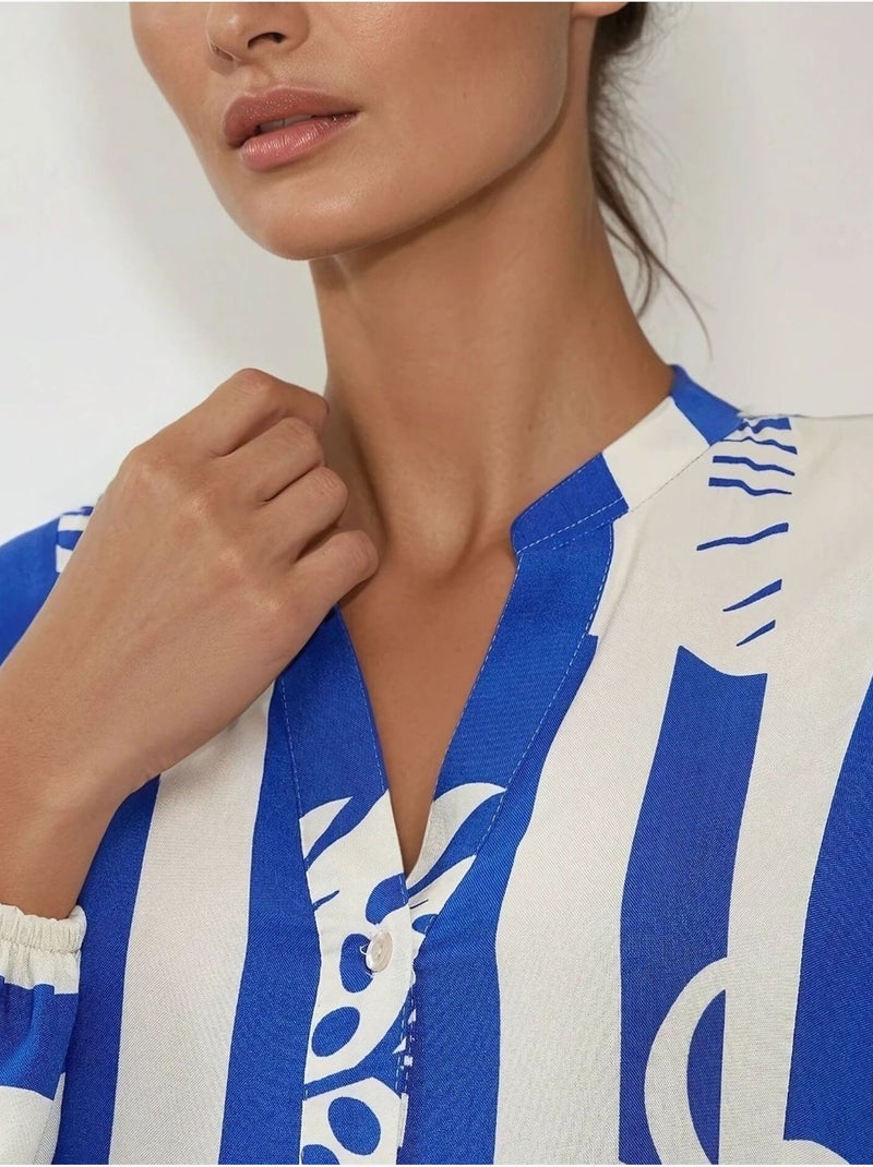 Vestido largo de viscosa con manga larga estampado hiccup Azul eléctrico - Kiabi