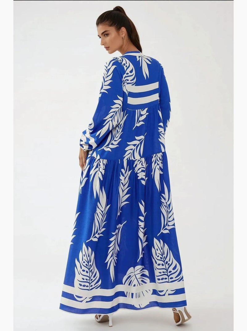Vestido largo de viscosa con manga larga estampado hiccup Azul eléctrico - Kiabi