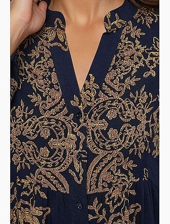 Vestido largo de viscosa con manga larga estampado hiccup