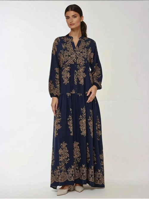 Vestido largo de viscosa con manga larga estampado hiccup - Kiabi Vestido largo de viscosa con manga larga estampado hiccup - Kiabi