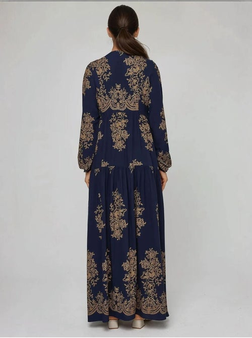 Vestido largo de viscosa con manga larga estampado hiccup - Kiabi Vestido largo de viscosa con manga larga estampado hiccup - Kiabi