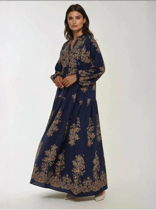 Vestido largo de viscosa con manga larga estampado hiccup - Kiabi Vestido largo de viscosa con manga larga estampado hiccup - Kiabi