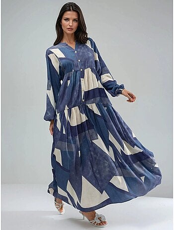 Vestido largo de viscosa con manga larga estampado hiccup
