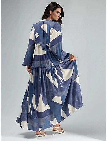 Vestido largo de viscosa con manga larga estampado hiccup