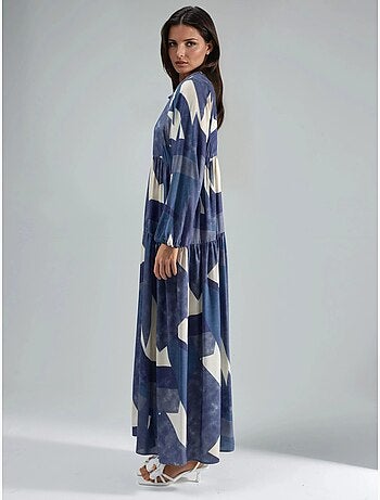 Vestido largo de viscosa con manga larga estampado hiccup