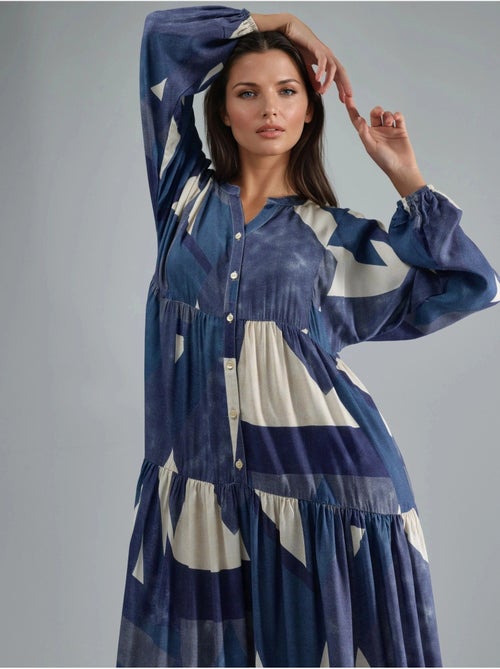 Vestido largo de viscosa con manga larga estampado hiccup - Kiabi Vestido largo de viscosa con manga larga estampado hiccup - Kiabi