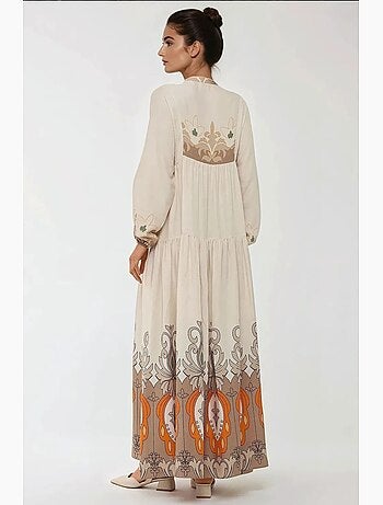 Vestido largo de viscosa con manga larga estampado hiccup