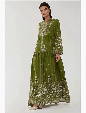 Vestido largo de viscosa con manga larga estampado hiccup