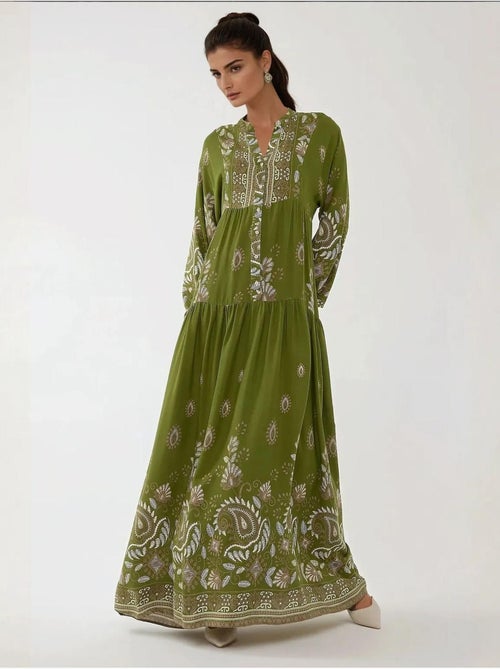 Vestido largo de viscosa con manga larga estampado hiccup - Kiabi Vestido largo de viscosa con manga larga estampado hiccup - Kiabi