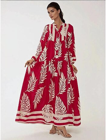 Vestido largo de viscosa con manga larga estampado hiccup