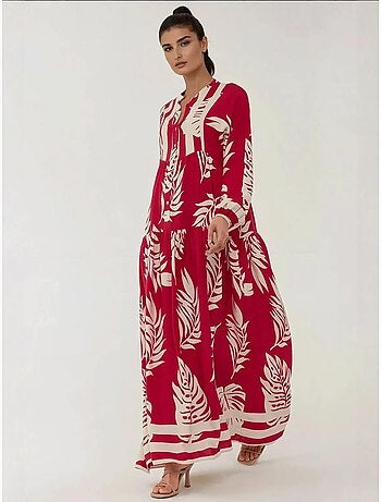 Vestido largo de viscosa con manga larga estampado hiccup