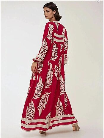 Vestido largo de viscosa con manga larga estampado hiccup