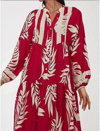 Vestido largo de viscosa con manga larga estampado hiccup