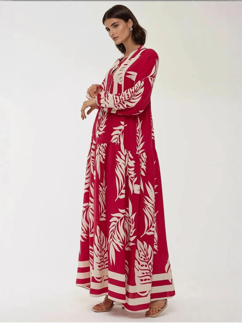 Vestido largo de viscosa con manga larga estampado hiccup Frambuesa - Kiabi