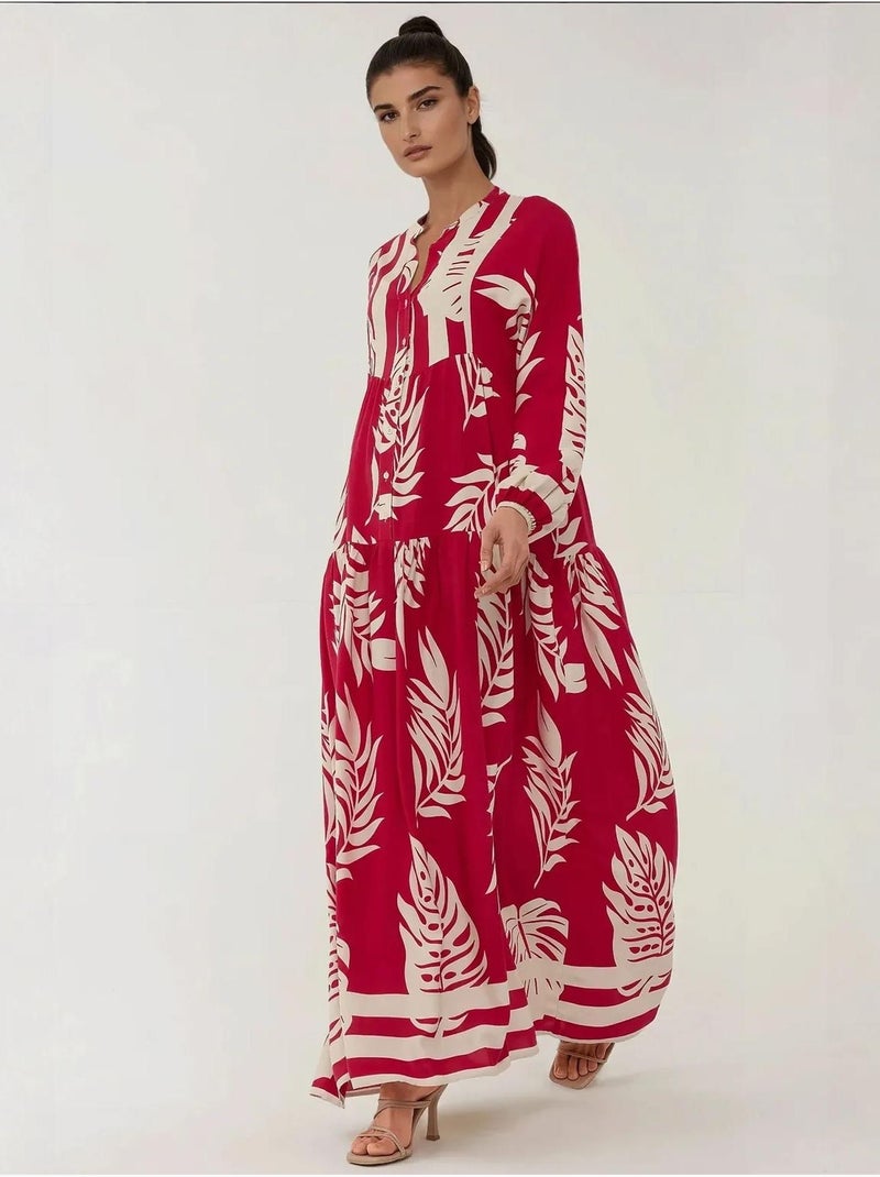 Vestido largo de viscosa con manga larga estampado hiccup Frambuesa - Kiabi