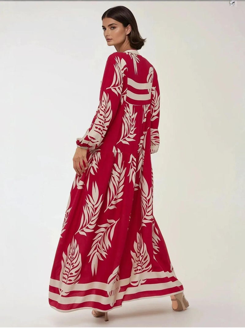 Vestido largo de viscosa con manga larga estampado hiccup Frambuesa - Kiabi