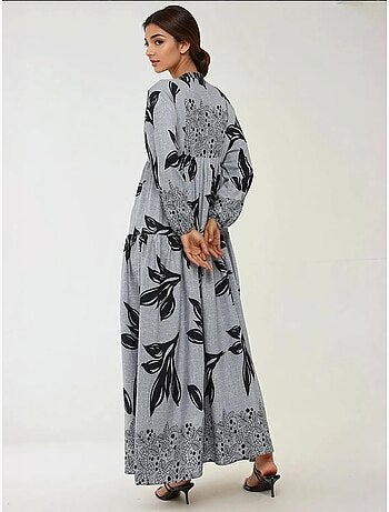 Vestido largo de viscosa con manga larga estampado hiccup