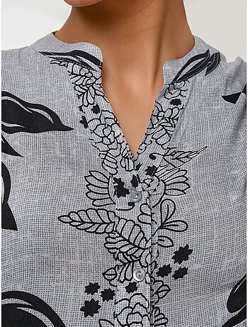 Vestido largo de viscosa con manga larga estampado hiccup