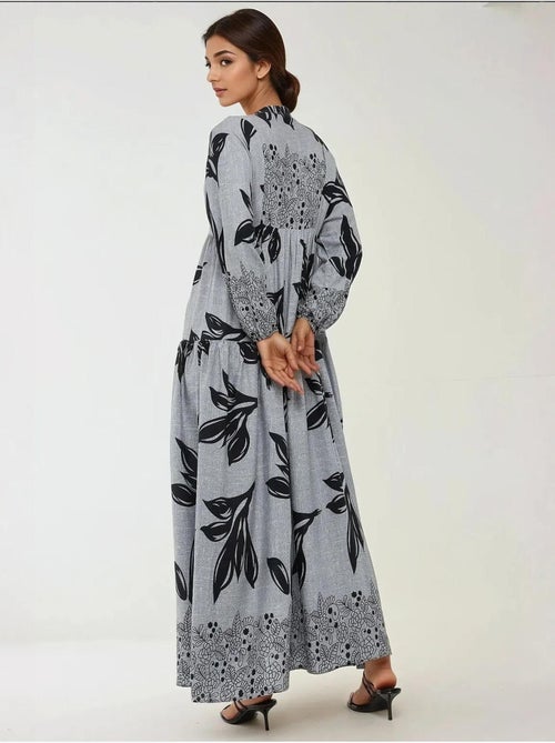 Vestido largo de viscosa con manga larga estampado hiccup - Kiabi Vestido largo de viscosa con manga larga estampado hiccup - Kiabi