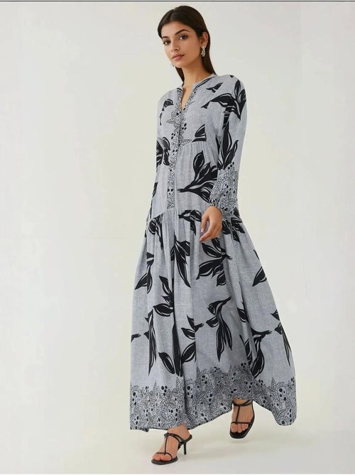 Vestido largo de viscosa con manga larga estampado hiccup - Kiabi Vestido largo de viscosa con manga larga estampado hiccup - Kiabi