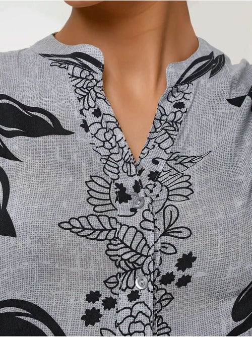 Vestido largo de viscosa con manga larga estampado hiccup - Kiabi Vestido largo de viscosa con manga larga estampado hiccup - Kiabi