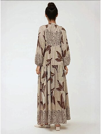 Vestido largo de viscosa con manga larga estampado hiccup