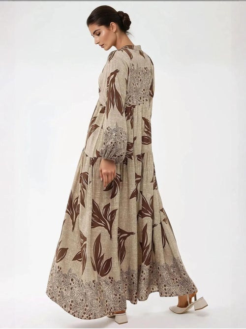 Vestido largo de viscosa con manga larga estampado hiccup - Kiabi Vestido largo de viscosa con manga larga estampado hiccup - Kiabi