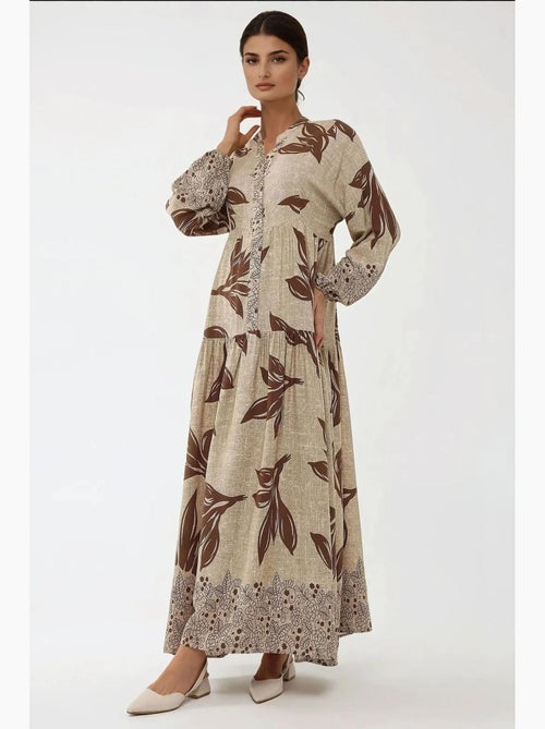 Vestido largo de viscosa con manga larga estampado hiccup - Kiabi Vestido largo de viscosa con manga larga estampado hiccup - Kiabi