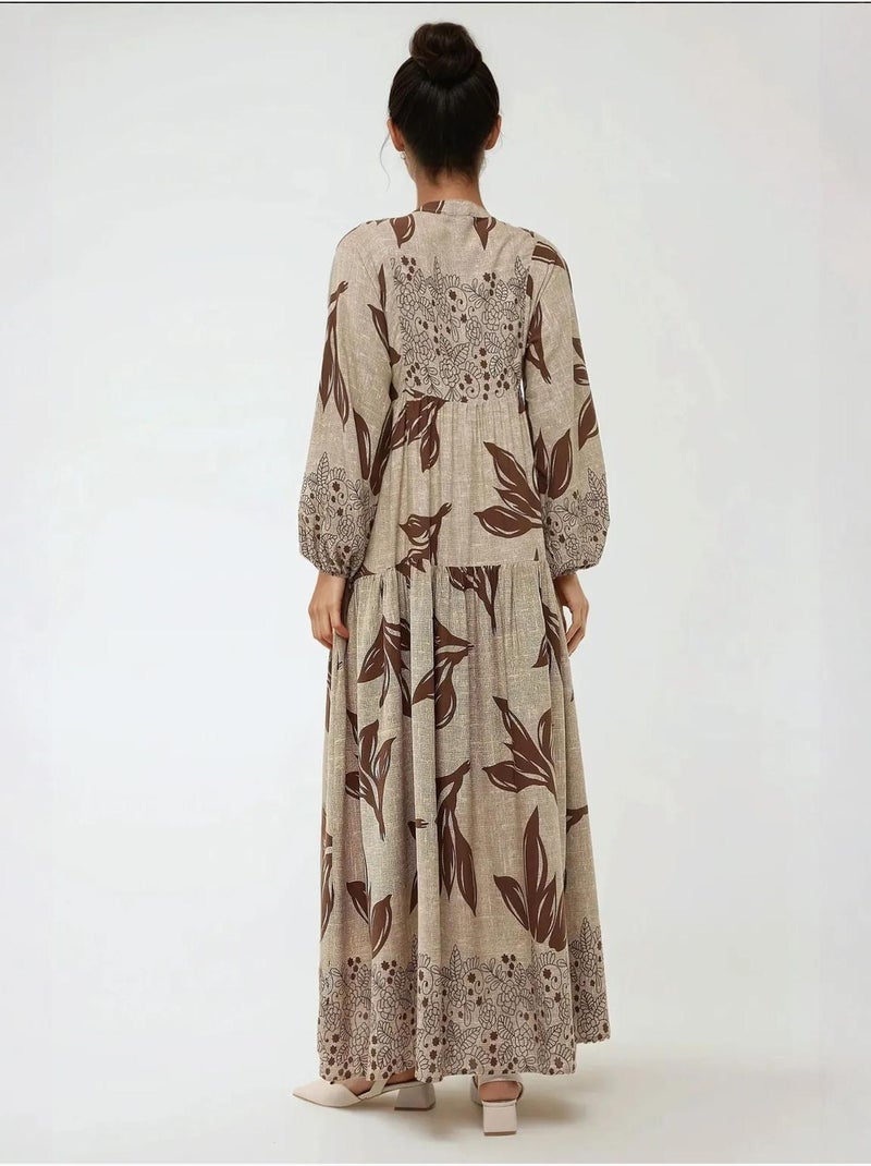 Vestido largo de viscosa con manga larga estampado hiccup Marrón - Kiabi