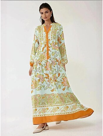 Vestido largo de viscosa con manga larga estampado hiccup