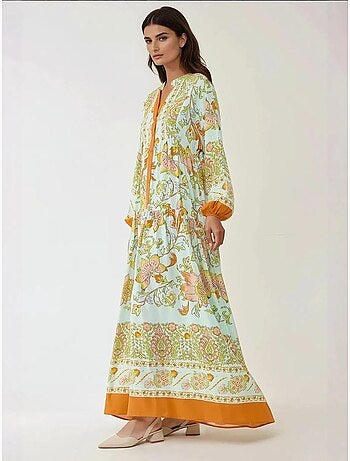 Vestido largo de viscosa con manga larga estampado hiccup