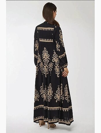Vestido largo de viscosa con manga larga estampado hiccup