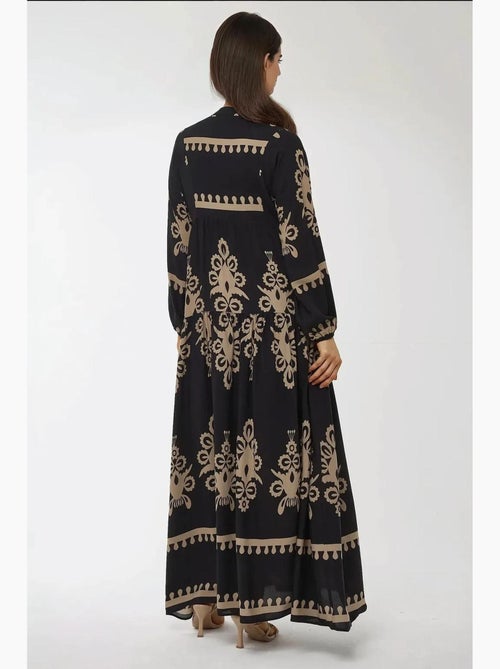 Vestido largo de viscosa con manga larga estampado hiccup - Kiabi Vestido largo de viscosa con manga larga estampado hiccup - Kiabi
