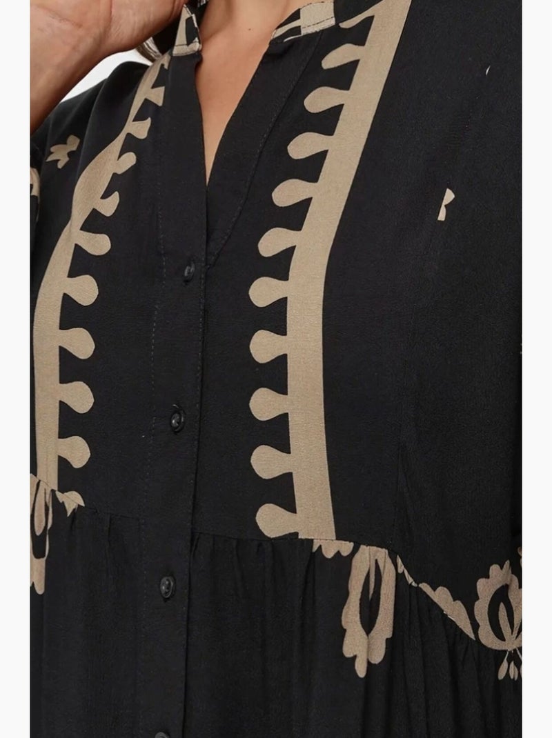 Vestido largo de viscosa con manga larga estampado hiccup Negro - Kiabi