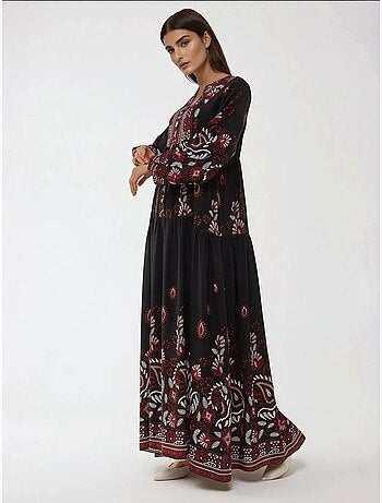 Vestido largo de viscosa con manga larga estampado hiccup