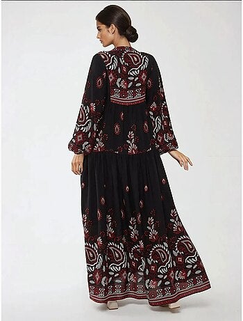 Vestido largo de viscosa con manga larga estampado hiccup