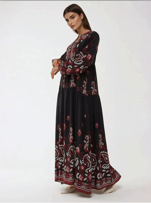Vestido largo de viscosa con manga larga estampado hiccup - Kiabi Vestido largo de viscosa con manga larga estampado hiccup - Kiabi