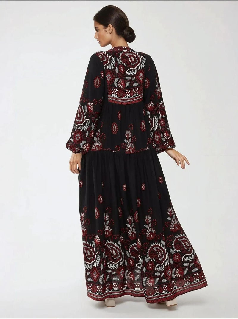 Vestido largo de viscosa con manga larga estampado hiccup Negro - Kiabi