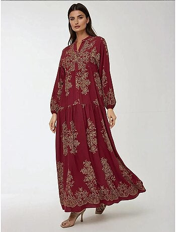 Vestido largo de viscosa con manga larga estampado hiccup
