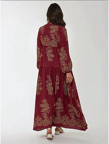 Vestido largo de viscosa con manga larga estampado hiccup