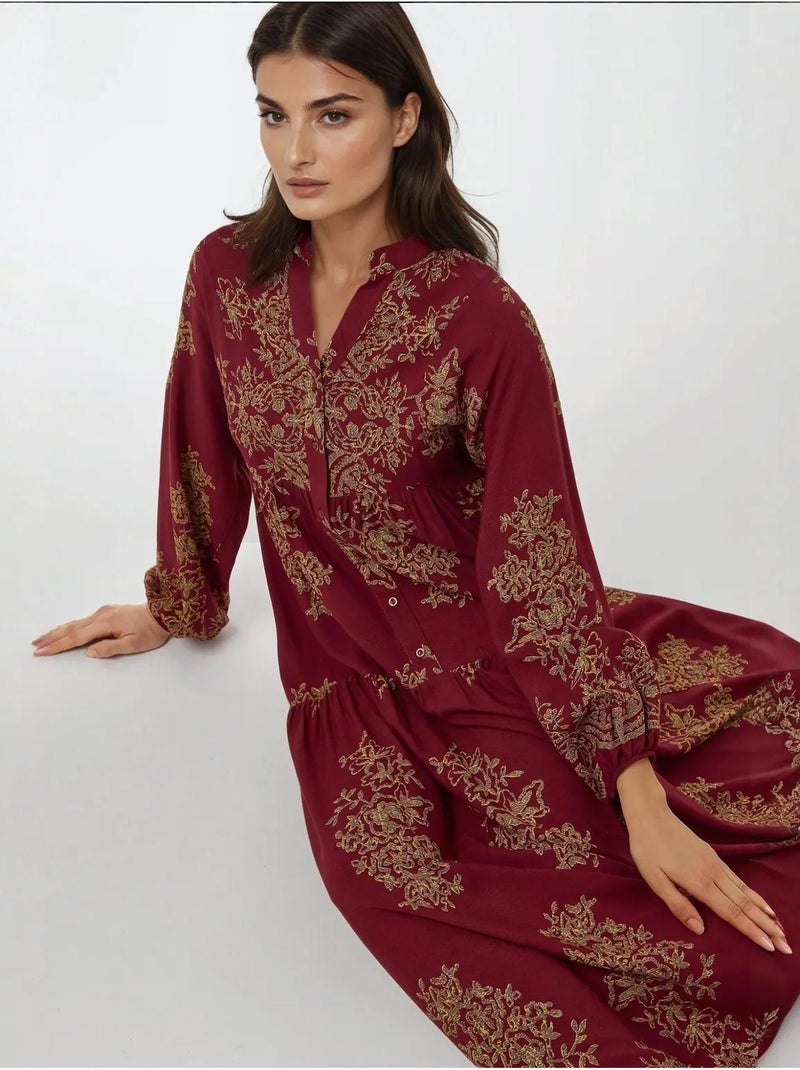 Vestido largo de viscosa con manga larga estampado hiccup Rojo - Kiabi