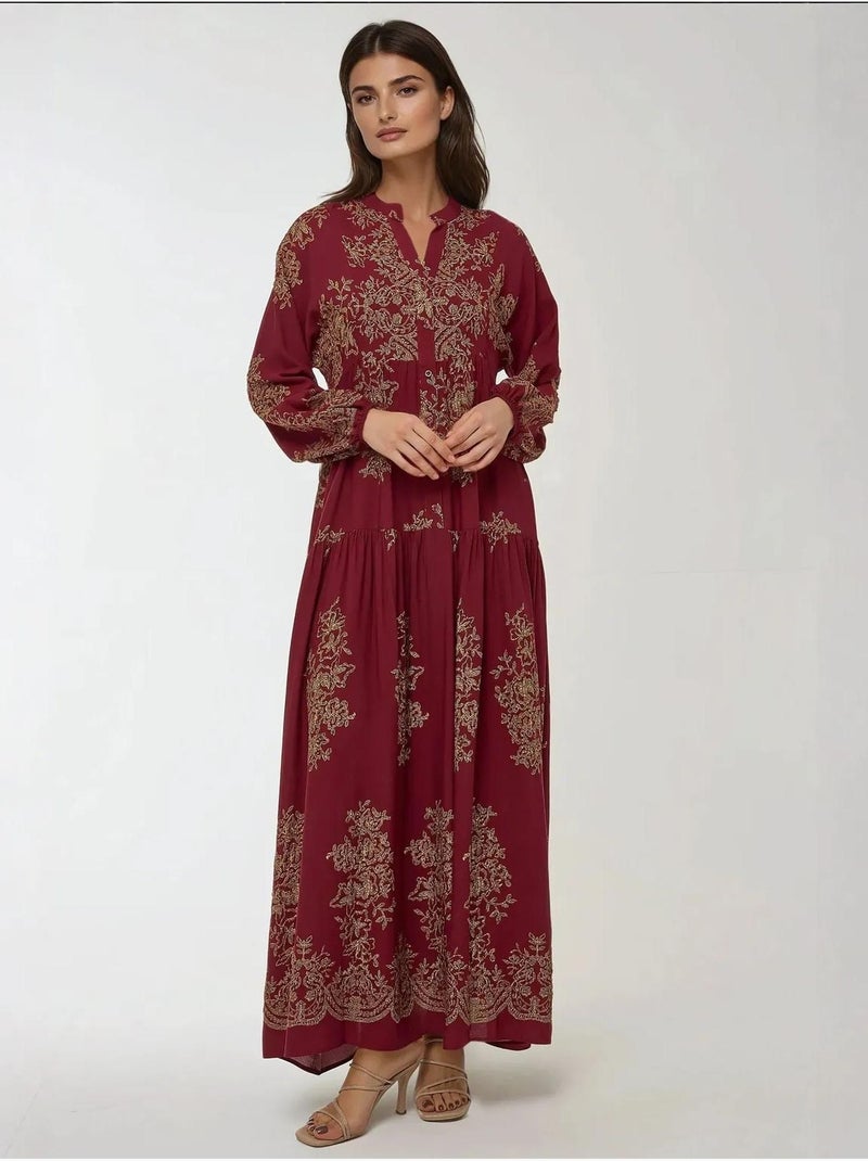 Vestido largo de viscosa con manga larga estampado hiccup Rojo - Kiabi