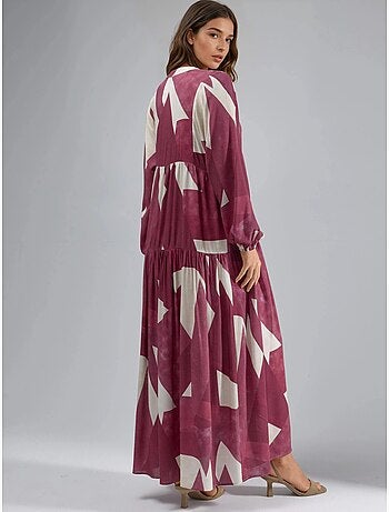 Vestido largo de viscosa con manga larga estampado hiccup